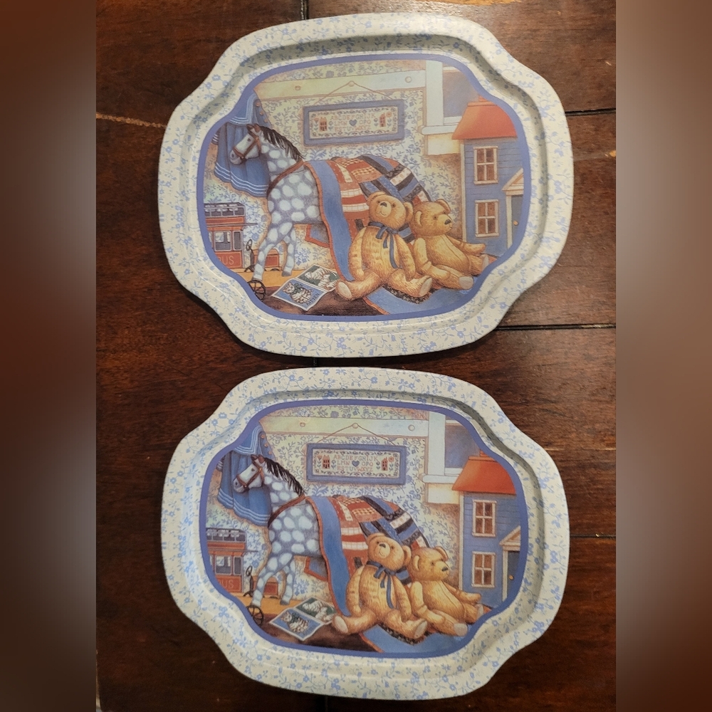 Trippie's Inc. 1996 Vintage Teddy Bear Americana Trays (2) Unused